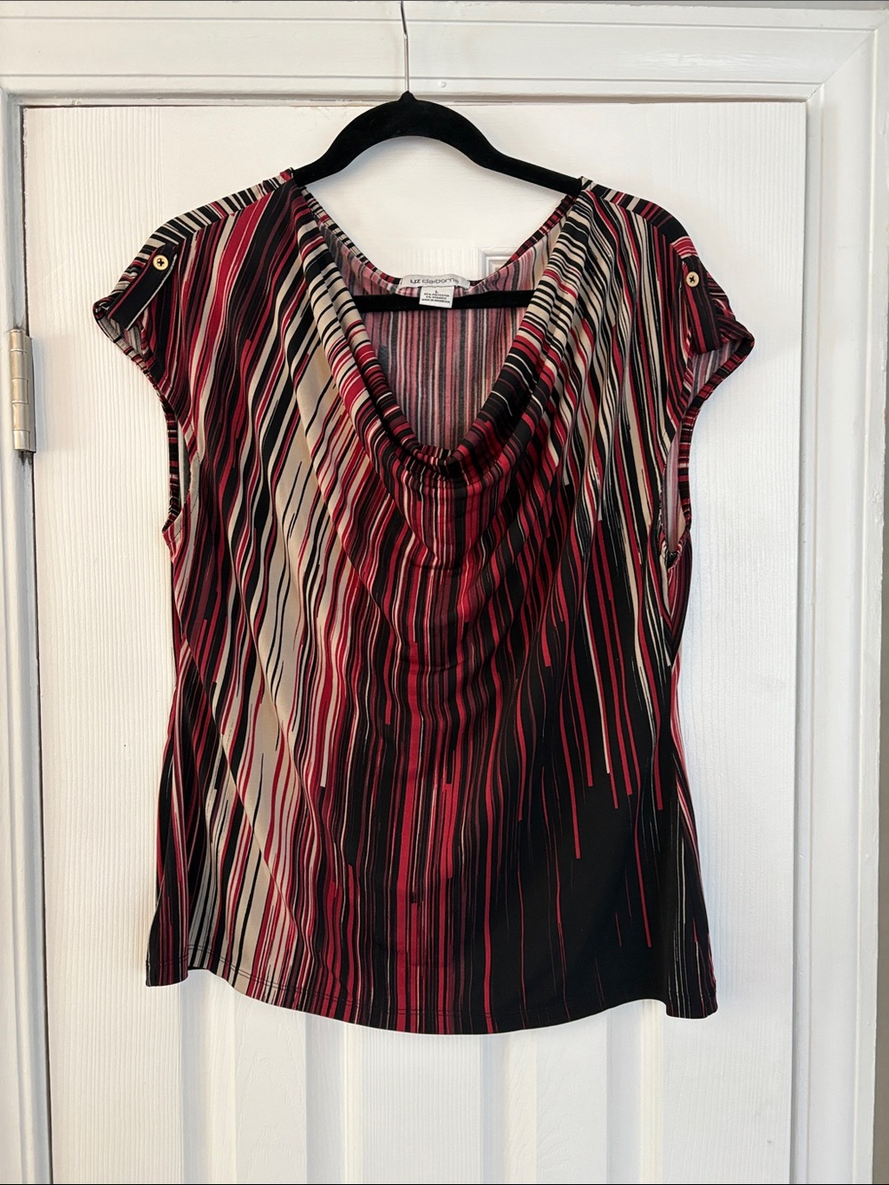 Liz Claiborne Multicolor Abstract Stripe Cowl Neck Blouse Women's L Stretch